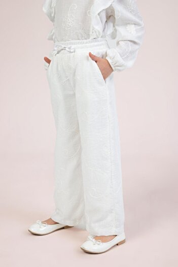 DMB BOYS & GIRLS Dmb girl's embroidered pants 4-9 years old ecru