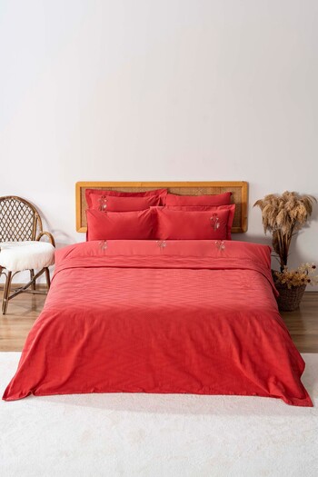 Rivaİstanbul Noris Pomegranate Flower Double 100% Cotton Embroidered Duvet Cover Pique Set - 7 Piece Dowry Set