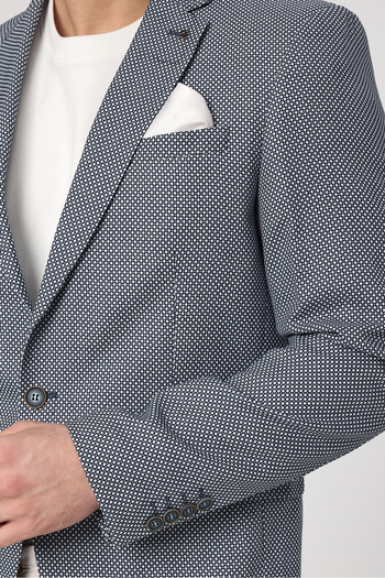 Frappoli Alturo Men's Navy Blue Spring-Summer Honeycomb Pattern Regular Fit Blazer Jacket
