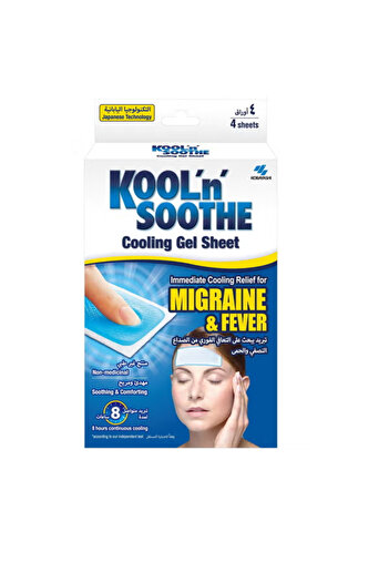 Kool N Soothe شرائح جل التبريد لتخفيف الصداع النصفي والحمى على الفور للبالغين، 4 قطع
