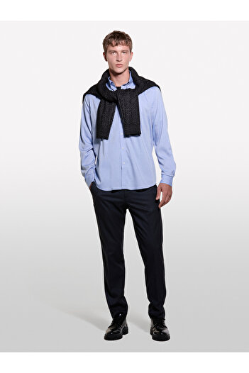 Sisley Men's Light Blue Lyocell & Cotton Blend Regular Fit Shirt