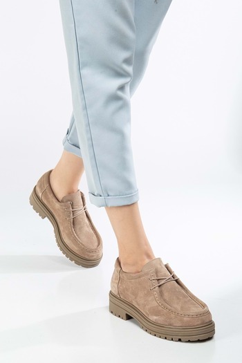 ANALİN SHOES Чехли от естествена кожа и велур от оксфорд - дебела подметка и връзки
