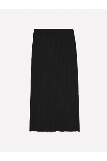 Sisley Women's Black Viscous Mixed Ribbed Pencil Skirt with Deep Back Slit