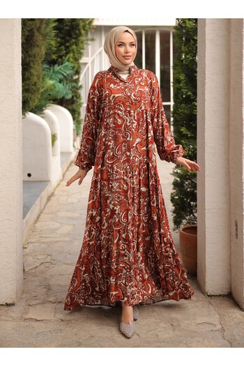 SAHRA BUTİK Loose Viscose Tester Dress - Tile - Sahra Butik