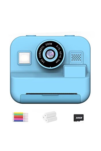 Choice Blue Children's Mini Digital Video Camera with Thermal Printing & Multiple Image Stabilization, 32GB