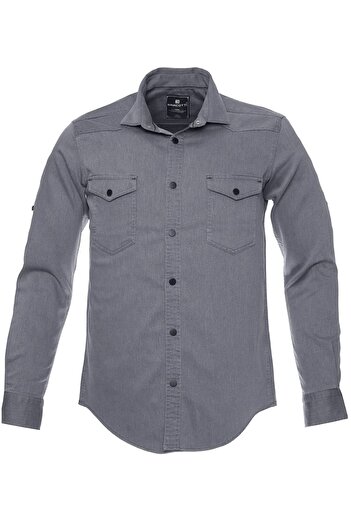 tambattal Lycra Large Size Denim Shirt Long Sleeve Gray Suitable for 120Kg-190Kg
