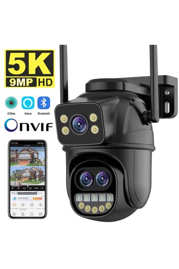 Choice كاميرا خارجية PTZ ثلاثية العدسات 9 ميجابكسل ADD 64G 9MP 5K HD WiFi IP مع تقريب 8x وثلاث عدسات وشاشة مزدوجة