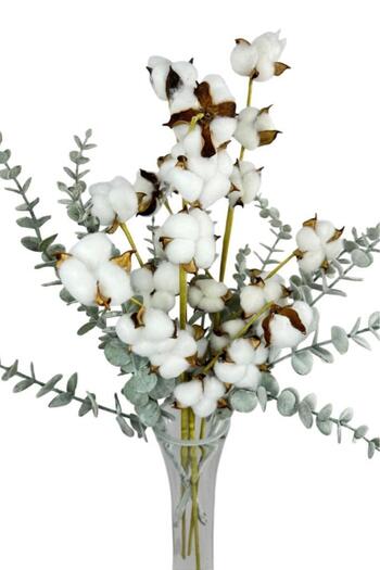 Nettenevime 5li set Doğal Pamuk Ve Okaliptus Çiçeği Kuru Çiçek Yapay Çiçek 3+2 Mix