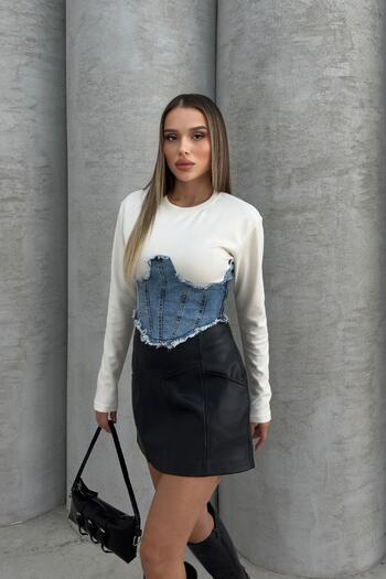 RB CLUB Γυναικεία μπλούζα Jean Garnished Crew Neck