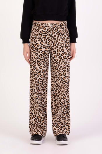 wakawakakidsstore Leopard Print Adjustable Waisted Girls' Gabardine Pants
