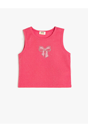Koton Stone Detailed Bow Printed Crew Neck Strap Crop Tank Top