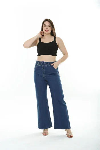 SERRAXXL Palazzo Wide Leg Plus Size Jeans Denim Trousers