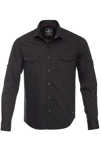 tambattal Large Size Lycra Denim Shirt Long Sleeve Black