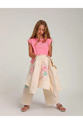 Escabel Girl's Floral Decorated Jacket Pants Set