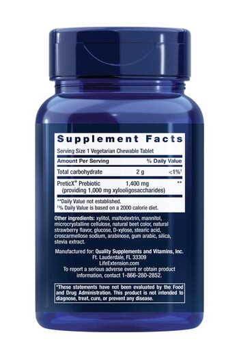 Life Extension FLORASSIST® Prebiotic Chewable, Strawberry, 1000 mg XOS, Gluten-Free, Non-GMO, 60 Tabs