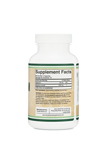 Double Wood Supplements Magnesium Taurate 1,500mg, 210 Vegan Capsules, Non-GMO, Gluten Free, Double Wood
