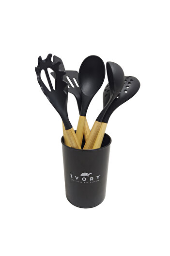 IVORY Natural Bamboo Handle 100% Silicone Kitchen Set 6 Pieces