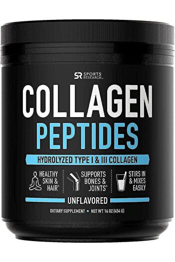 Sports Research , Collagen Peptides, Type I & III, Unflavored, 16 oz. Packaging May Vary