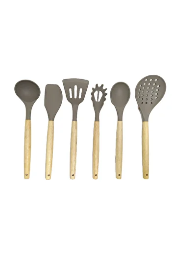 IVORY Natural Bamboo Handle 100% Silicone Kitchen Set 6 Pieces
