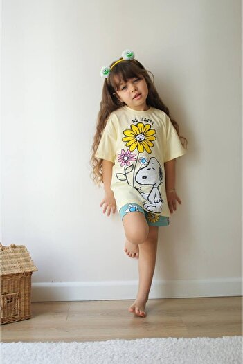 MİNİKO KİDS Girl's Snoopy Model Printed Shorts Cotton Suit