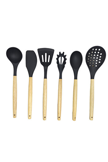 IVORY Natural Bamboo Handle 100% Silicone Kitchen Set 6 Pieces