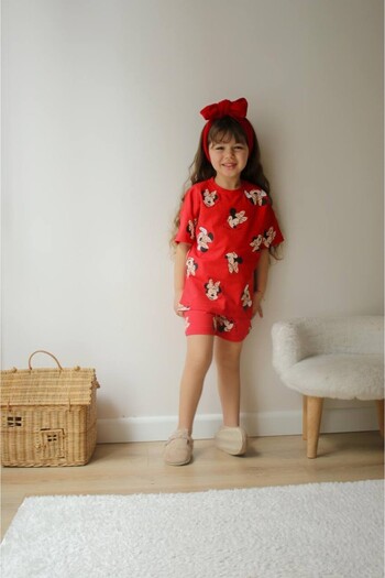 MİNİKO KİDS Girl's Character Model Printed Shorts Cotton Suit