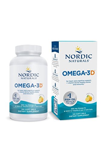 Nordic Naturals Omega-3D Lemon Flavor - 120 Softgels - 690mg Omega-3 + 1000IU D3 - Immune, Brain, Heart Support