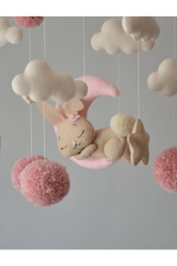 EFSBABY (MÜZİKLİ)tavşan Kız Bebek Beşiği Dönencesi Beşik Süsü