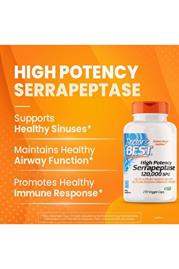 Doctor's Best Doctors Best High Potency Serrapeptase, Supports Sinus Health, Non-GMO, Vegan 270 Veggie Caps