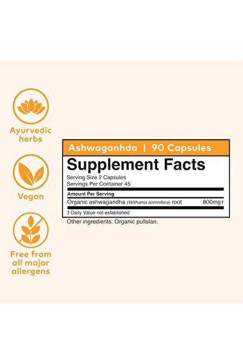 Organic India Organic Ashwagandha Capsules - Vegan, Gluten-Free, Non-GMO, Stress, Energy, Sleep Support - 90 Caps