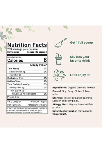 Micro ingredients Organic Chlorella Powder, 20oz | Broken Cell Wall | Raw Superfood, Vegan, Non-GMO
