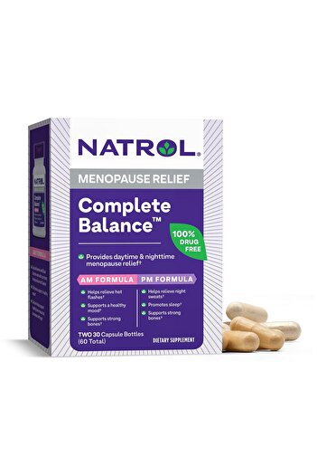 Natrol Complete Balance Menopause Relief, A.M./P.M. Supplement for Women, 60 Capsules, 30-Day Supply