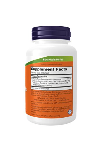 Now Foods Turmeric Curcumin 95% Curcuminoids, 120 Softgels, Herbal Supplement