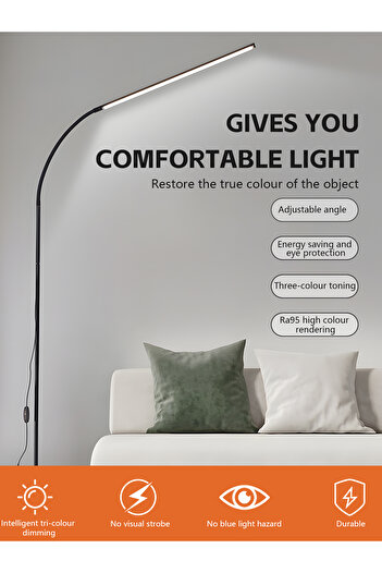 COOYA Nordic Modern Floor Lamp, With 3 Adjustable Color Temperature, 12W LED Bulb, for bedroom, Black