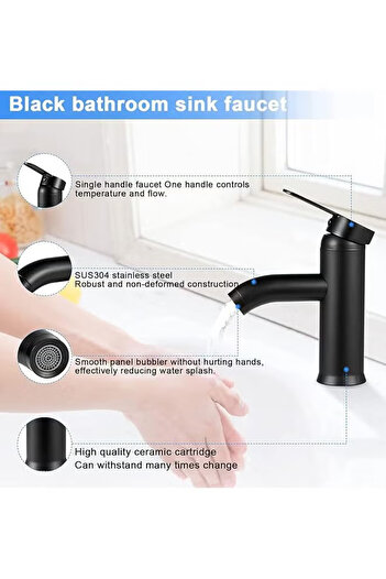 COOYA Wash Basin Mixer Faucet, Stainless Steel, Kitchen Water, Sink Faucet for Bathroom, Black