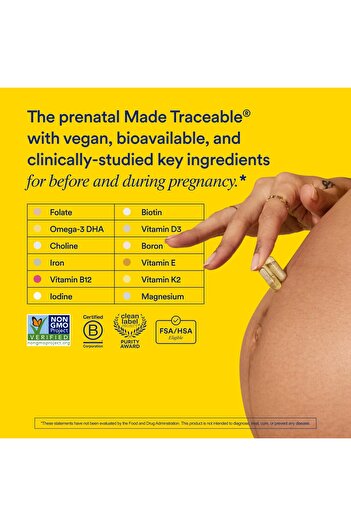 ritual Essential Prenatal Multivitamin: Folate, Choline, DHA, Iron, Calcium, Vegan, 30 Days
