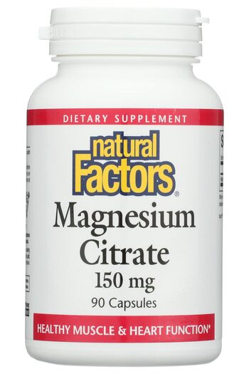 Natural Factors Magnesium Citrate 150 mg, Supports Heart & Muscle Function, 90 Capsules