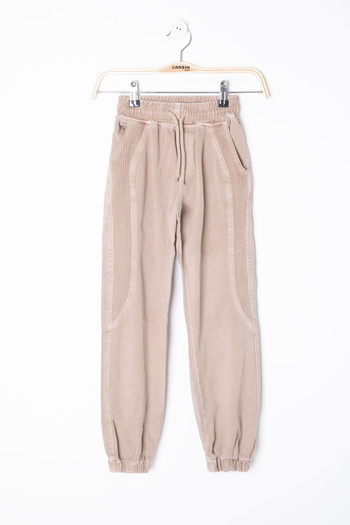 Cansın Mini Beige Boy's Linen Trousers with Elastic Waist and Legs 20412