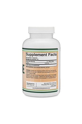 Double Wood Supplements L-Serine Capsules - 2,000mg, 180 Count (Brain Support, Serotonin) by Double Wood