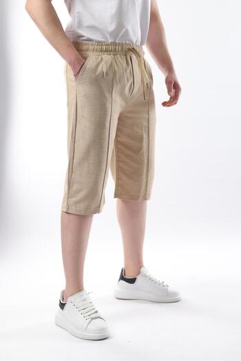 Madmext Beige Men's Linen Capri Shorts 6538