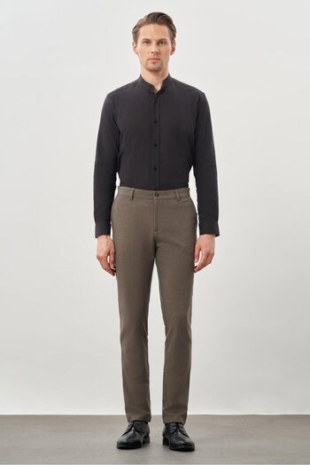 İmza Dark Mink Flexible Casual Slim Fit Chino Trousers with Side Pockets 1003245174
