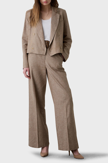 BSB Linen and Cotton Blended Regular Fit High Waist Wide Leg Pants Pants 053