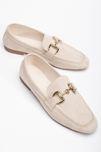 DENORA Beige Skin Cream Matte Suede Flat Buckle Loafer Ballet Shoes
