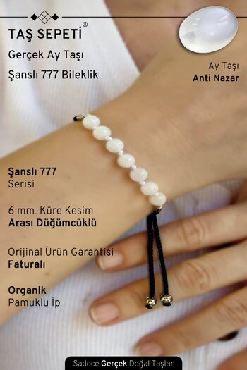 TAŞ SEPETİ 777 Lucky Series Unisex Real Moonstone Natural Stone Lucky Bracelet