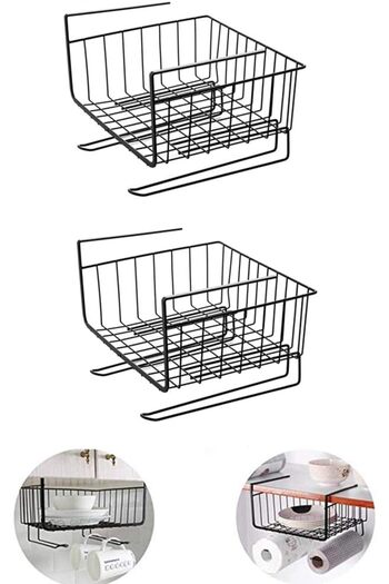 Generic 2 Pack Under Shelf Mesh Basket – Multipurpose Hanging Storage Organizer for Kitchen Pantry