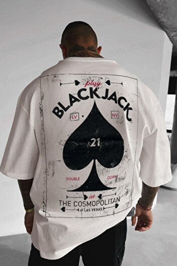 Millionaire Ανδρικό μπλουζάκι White Black Jack Oversize Loose Wide Fit Loose Cut