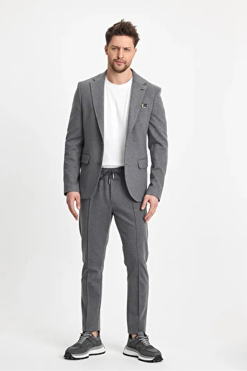 Frappoli Jasino Men's Gray Cotton Lycra Slim Fit Knitted Stretching Mono Collar Blazer Jacket