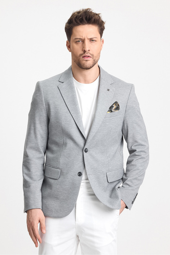 Frappoli Marcio Men's Gray Cotton Blended Stretching Fabric Mono Collar Slim Fit Sports Blazer Jacket