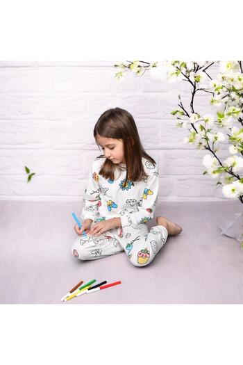 Esterella Girl's Painted Washable Pajama Set (with Pen Gift)/Long Sleeve Children's Pajama Set