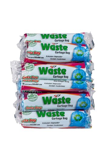 SA WASTE Orta Boy Çöp Poşeti 55x60 Cm 25'li Rulo 375 Adet - Dayanıklı Ve Sızdırmaz